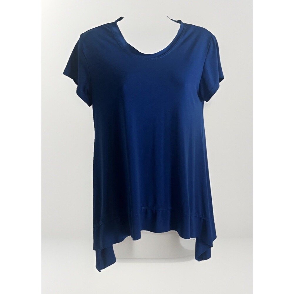 VTG Jaclyn Smith Collection Royal Blue Asymmetrical Top Small Short Sleeve Boho